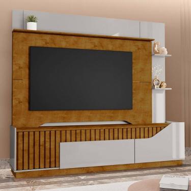 Imagem de Estante para TV Até 75 Polegadas Dallas 2 Portas 1 Gaveta Ripado Naturalle/Off-White - Móveis Bechara