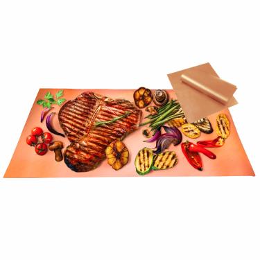 Imagem de Tapete de Teflon Reutilizável Para Churrasqueira BARBECUE GRILL MAT 2 Unidades Marrom Manta Para Grelha Grill Placa De Cozimento Cobre PREMIUM SYANG