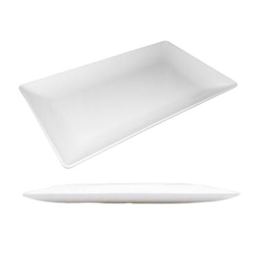 Imagem de Bandeja Grande Retangular Branca de Melamina 44.5x27.5 cm Travessa Rasa Para Servir Ideal para Expositores de Padaria Lanchonete Estufa de Salgados Bolos