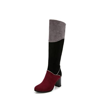 Imagem de ANN CREEK Botas de equitação femininas "Manuel" na altura do joelho remendadas em várias cores de camurça sintética, Preto/Borgonha/Cinza, 41