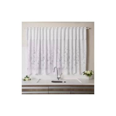 Imagem de Cortina para Cozinha Interlar 280x150 cm Renda Tulipinha com Bandô Branco