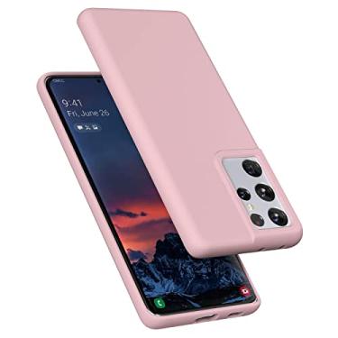 Imagem de E Segoi Capa para Samsung Galaxy S21 Ultra, capa de borracha de gel de silicone líquido à prova de choque, almofada de forro de microfibra macia compatível com Galaxy S21 Ultra 5G 7,8" (areia rosa)