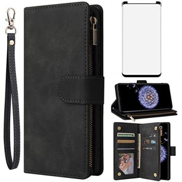 Imagem de Asuwish Capa tipo carteira compatível com Samsung Galaxy S9 Plus, protetor de tela de vidro temperado e porta-cartões, acessórios de celular, capas de celular para Glaxay S9+ 9S 9+ S 9 9plus S9plus