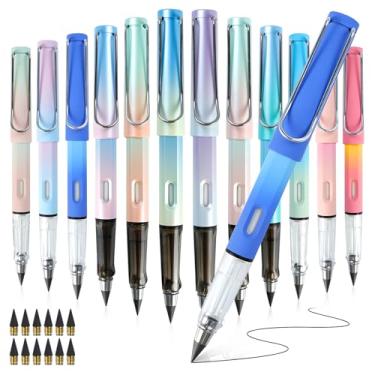 Imagem de OT-NVWOZR 12 lápis eternos com 12 pontas de substituição, lápis infinito reutilizável com borracha, lápis sem tinta, lápis eterno para escrever, lápis Forever para esboçar materiais de escritório