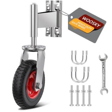 Imagem de WOOSKY Rodízios de portão de tubo com mola rodas de borracha de 20 cm com ferragens para portões de tubo, portões de metal, portões de madeira, portões de cerca, portões de balanço, capacidade de