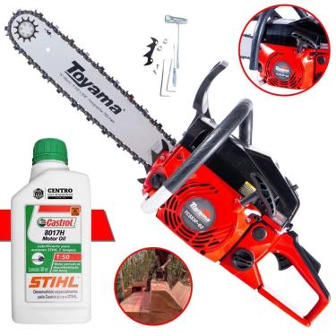 Imagem de Motosserra Profissional À Gasolina Toyama TCS53F-G2 Com ÓLEO STIHL 2T 49cc 2,8HP Robusta e Resistente Ideal Para Todos os Tipos de Cortes