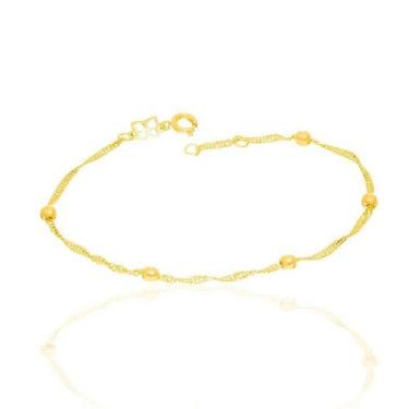 Imagem de Pulseira banhado ouro 3x 24k 18k e 22k feminina de bolinha fio cingapu