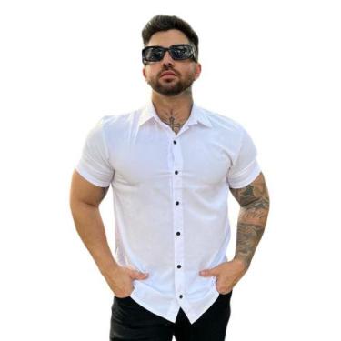 Imagem de Camisa Social Branca Lisa Masculina Manga Curta Slim Fit - Volgue, Bra