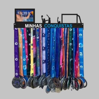 Imagem de Porta Medalhas Polo aquatico MDF Preto 20 Ganchos - Bless Personaizado
