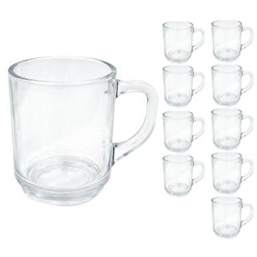 Imagem de Jogo 10 Canecas De Vidro Lisa 250ml Transparente Praticasa