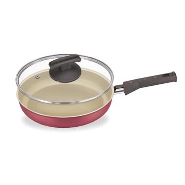 Imagem de Frigideira Reta Alta 20 com Tampa Vidro Alumínio Fortaleza Cereja