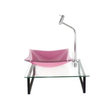Imagem de Kit cuba de vidro 10mm rosa tampo 40cm incolor com suporte torneira va