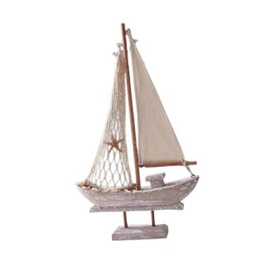 Imagem de Generic Barco à vela de madeira modelo de barco à vela estatueta de barco à vela praia náutica mini modelo de barco à vela de madeira para casa de brinquedo, 35cm X 20.5cm X 4.5cm