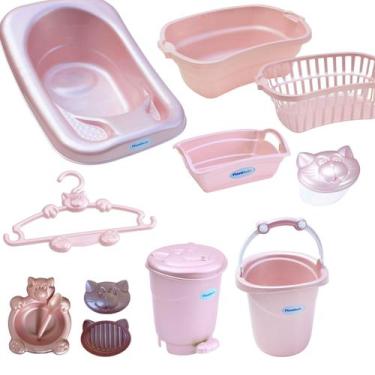 Imagem de Banheira 32 Litros Kit 11 itens cesto roupa banho maternidade - Plastb