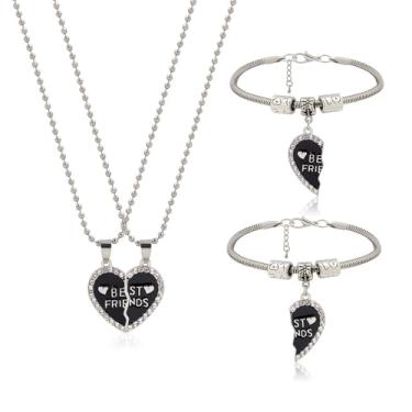 Imagem de YINSMALLQI Colar e pulseira Best Friends Forever, quebra-cabeça gravado, pingente de amizade, conjunto de 4, colar de strass de liga prateada, Uniform size, Liga de aço, Sem Pedra Preciosa