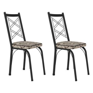 Imagem de Kit 2 Cadeiras de Cozinha Delaware Estampado Cedro Pés de Ferro Preto 