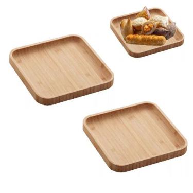 Imagem de 2 Bandejas Petisqueira Quadrada De Bambu 17cm Para Servir - Class
