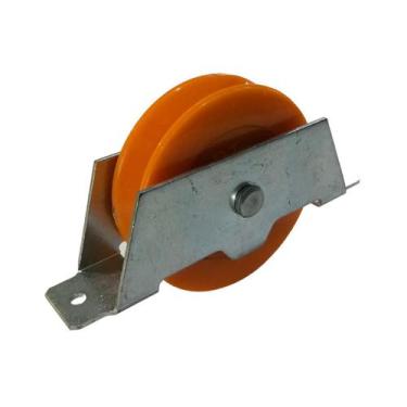 Imagem de Roldana em nylon 3" Canal V Com suporte Aberto Laranja - De Toni