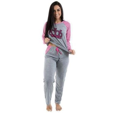 Imagem de Pijama Longo Diluxo Coroa Rosa, P, Feminino, Vermelho