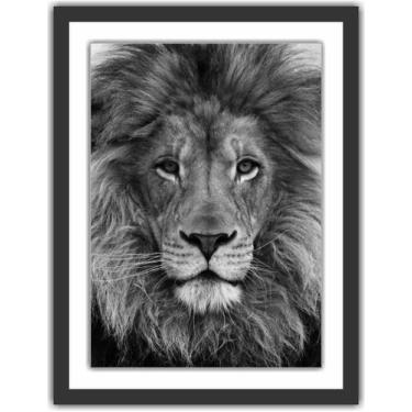 Imagem de Quadro Decorativo Leão Preto e Branco Animais Salas Decorações Com Mol