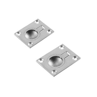 Imagem de Puxador oculto para móveis, 5 cm x 2,5 cm de aço inoxidável embutido para escotilha de barco, alça de anel de elevação de montagem embutida, prata - pacote com 2