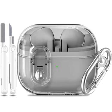 Imagem de MHYALUDO Capa para Samsung Galaxy Buds 3 e Galaxy Buds 3 Pro 2024, capa transparente transparente à prova de choque de grau militar com clipe de trava segura e kit de limpeza, preto transparente