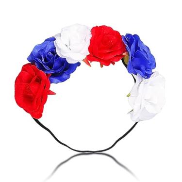 Imagem de Tiara com coroa de flores, vermelha, branca, azul, rosa, floral, faixa de cabelo patriótica, acessórios de cabelo para celebração de 4 de julho para mulheres, meninas, crianças, Dia da Independência,