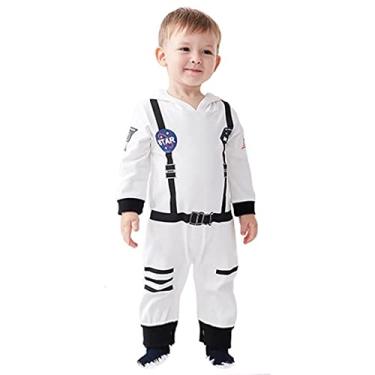 Imagem de OLLULL Fantasias de astronauta para bebê, terno espacial unissex infantil, macacão de fantasia de piloto para fantasia de Halloween (branco, 0 a 3 meses)