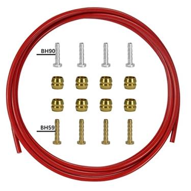 Imagem de CYSKY Kit de mangueira de freio hidráulico de bicicleta de 2500 mm para sistema Shimano BH59 BH90 Sram Avid, inclui 8 freios de bicicleta oliva e 8 inserções de conexão de latão (vermelho)