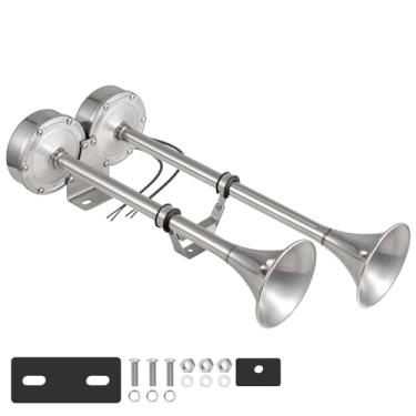 Imagem de BANHAO Buzinas de segurança para barco marítimo 12 V 180 dB buzina dupla trompete caminhão buzina de aço inoxidável tom baixo e alto 2 buzinas de tubo para caminhão, trailer, caminhonete van ônibus