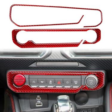 Imagem de nuoozy Adesivo de acabamento de painel de controle de ar condicionado de motor de fibra de carbono compatível com Ford Mustang vermelho 2024 2025 (2 peças)