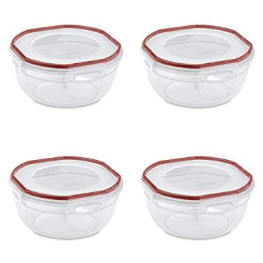 Imagem de Sterilite 0 tigela ultra-selante de 2,3 litros, tampa transparente e base com junta vermelha foguete, pacote com 4