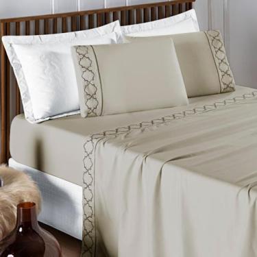 Imagem de Conjunto Cama Casal Queen Size Madri Bordado 300 Fios Super Macio INFI