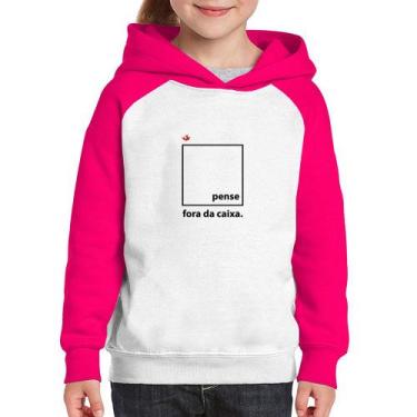 Imagem de Moletom Infantil Pense fora da caixa - Foca na Moda, Branco, Rosa, 6