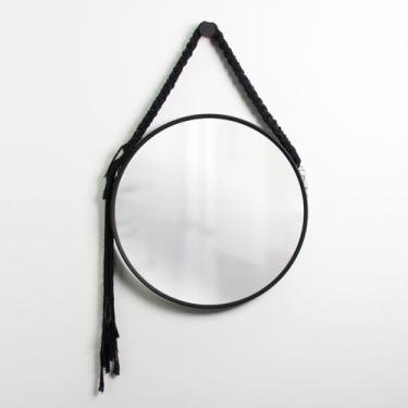 Imagem de Espelho Decorativo Adnet Preto Alça Macramê Preta 40 cm Redondo  - E2G