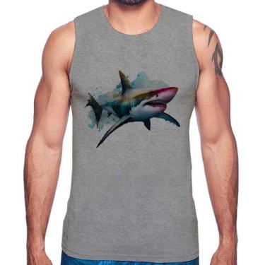 Imagem de Regata Tubarão Watercolor - Foca na Moda, Cinza, GGG