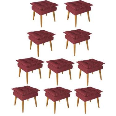 Imagem de Kit 10 Puff Puf Banqueta Opala Para Quarto Sala Recepção Suede Vermelh