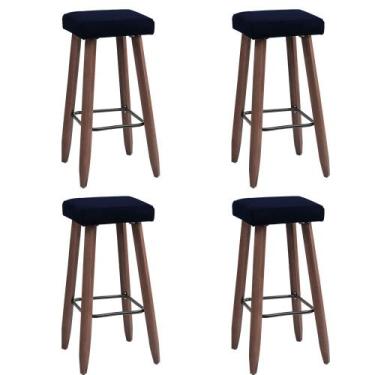 Imagem de Kit 4 Banquetas Altas Quadradas Pés Madeira Paris - JOTABE, azul