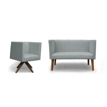 Imagem de Kit Namoradeira + Poltrona Decorativa Barcelona Base Giratória Suede C