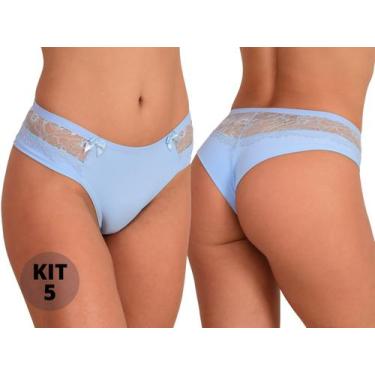 Imagem de Kit 5 Calcinhas Fio Dental Tecido Duplo Poliamida com Renda Conforto T