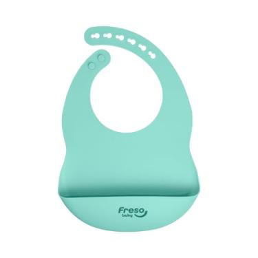 Imagem de Freso Baby Babador Silicone Alimentação Bebê Introdução Alimentar Blw Impermeável Fecho Ajustável Com Bolso Pega Migalhas Livre De Bpa Cor Verde