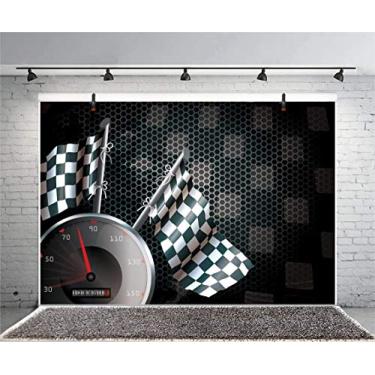 Imagem de Leyiyi Fundo de fotografia de 3,6 x 3 m de fundo de corrida de velocidade Feliz aniversário jogo emocionante bandeira quadriculada placa de painel de carro papel de parede cowboy chá de bebê foto retrato vinil estúdio vídeo suporte