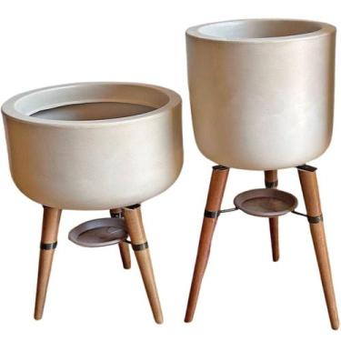 Imagem de Kit 2 Vasos Para Planta e Decoração com Tripé de Madeira - Alpe & Arit