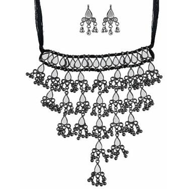 Imagem de Indiano antigo prata oxidado moda bollywood étnica espelho boho cigano banjara tribal declaração gargantilha fio jóias, 19 cm, Metal, Sem Pedra Preciosa