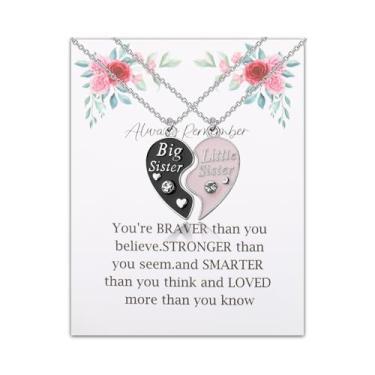 Imagem de FUSTMW Conjunto de 2 colares de irmã mais velha, irmãzinha, presentes de aniversário para irmã e coração para 2 joias BFF, Small, Aço inoxidável, Sem Pedra Preciosa
