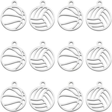 Imagem de Beebeecraft 1 caixa com 30 pingentes de basquete de aço inoxidável 304 mini bola oca para jogos de vôlei para fazer joias, pulseiras, colar, chaveiro, acessórios de artesanato DIY
