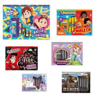 Imagem de KIT Escolar Infantil Maleta Estojo De Pintura - Canetinhas - Aquarela 24 Pçs (24Pç Maria Cla E JP)