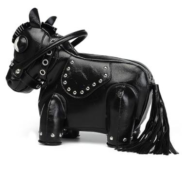 Imagem de Lyuxhetaokdiq Bolsa tiracolo masculina e feminina divertida em forma de cavalo bolsa de ombro PVC exclusiva novidade bolsa de cavalo, Preto