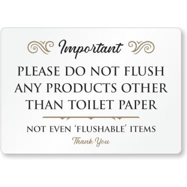 Imagem de SmartSign Placa Do Not Flush Any Products Than Toilet Paper para Airbnb - 8,9 cm x 12,7 cm, acrílico, fitas adesivas de espuma, preto/dourado/branco