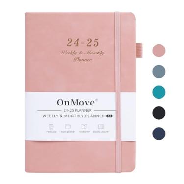 Imagem de OnMove Agenda 2024-2025 diária, semanal e mensal, de julho de 2024 a junho de 2025, com suporte de caneta, bolso interno para homens e mulheres, tamanho A5, rosa